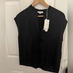 Vince Elegant Black Sleeveless Button Down Shirt